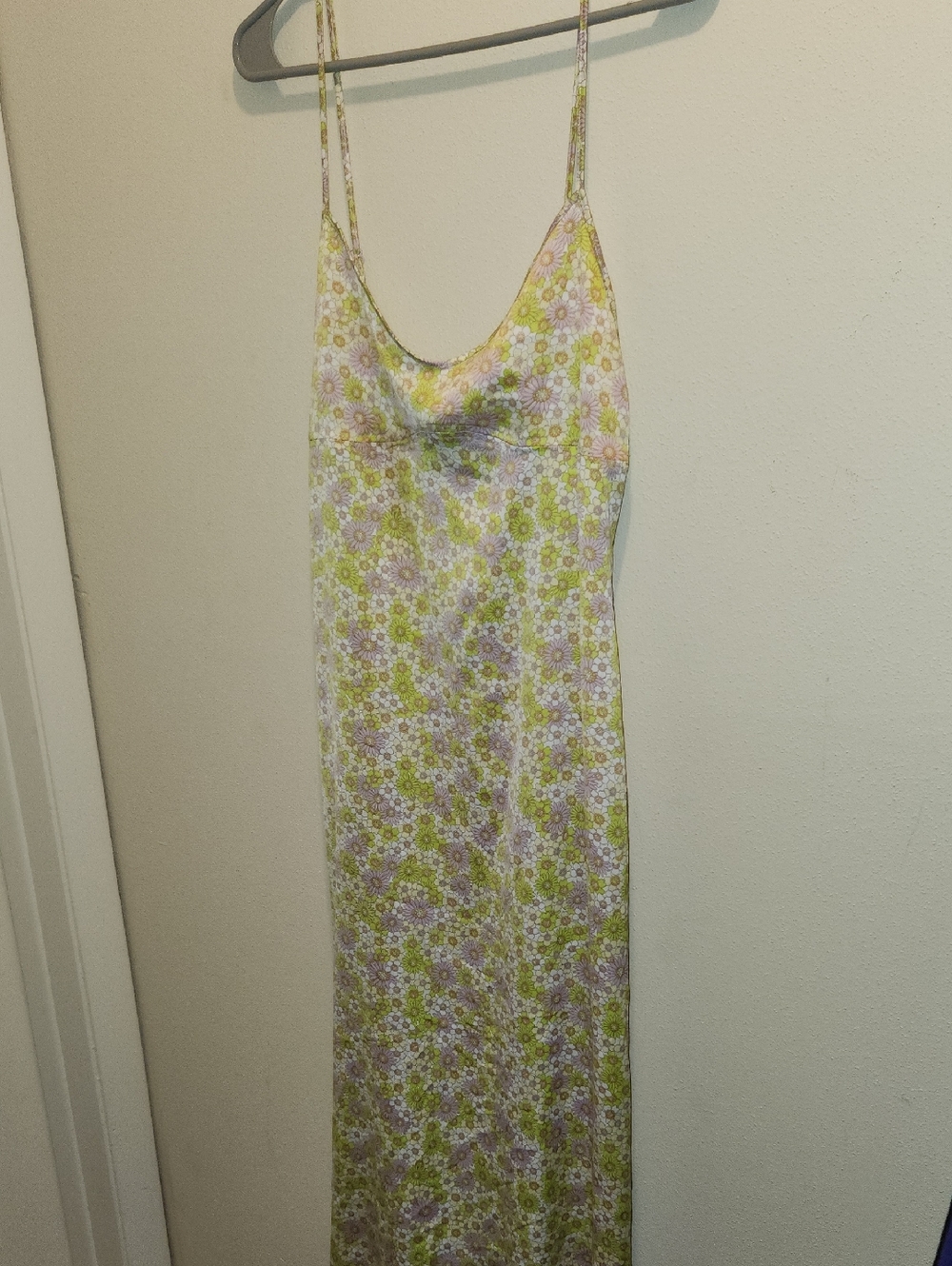 Zara Green and Pink Floral Satin Slip Dress